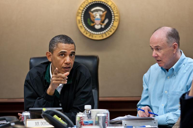 President Barack Obama and National Security Advisor Tom Donilon during one in a series of meetings in the Situation Room